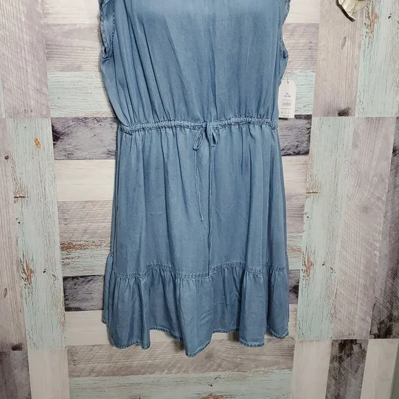 Time and Tru Sz XL 16-18 Chambray Woven Flutter Sleeve Dress New 925 - Picture 4 of 9